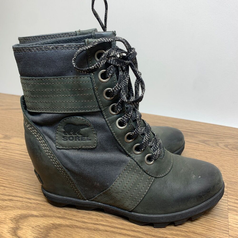 Sorel Lexie Wedge Boots Womens Size 6.5 Shoes Black Leather Booties NL3046-010‎